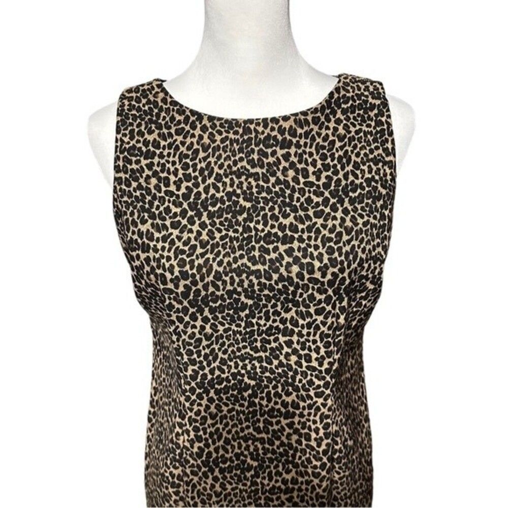 Vintage T & Company Petite Black & Brown Leopard Sleeveless Sheath Dress